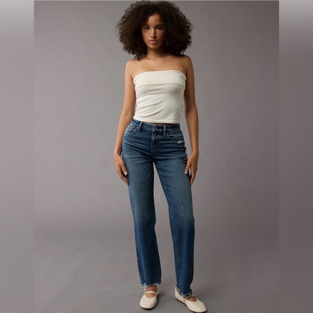 American Eagle Outfitters Women’s Dark Blue Straight-Leg Jeans